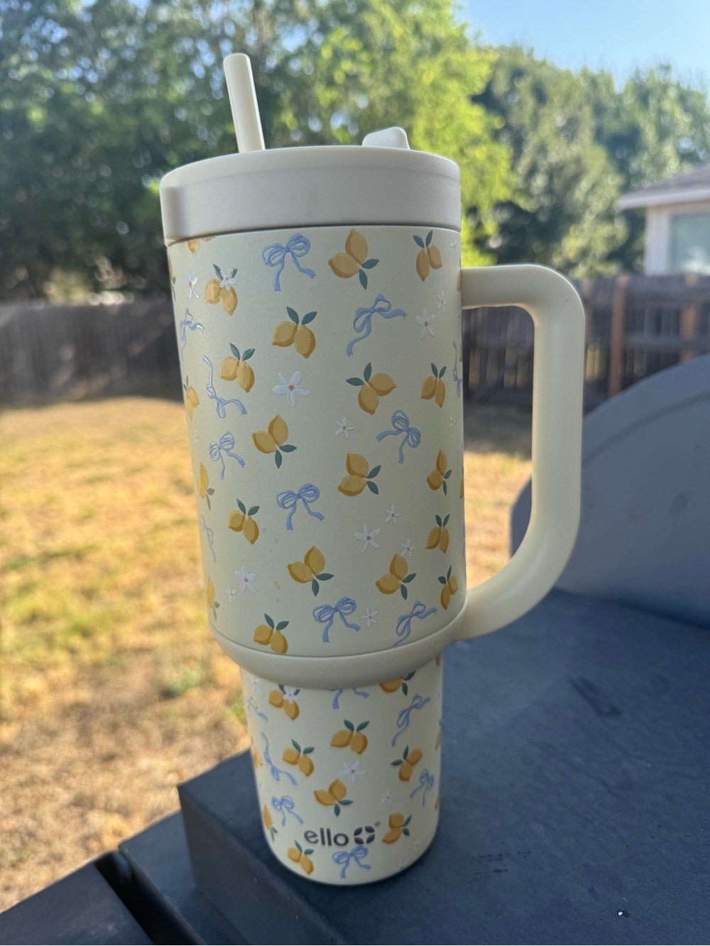 Ello 40 oz Insulated Stainless Steel Tumbler w/ Handle Lid Straw Cream Floral